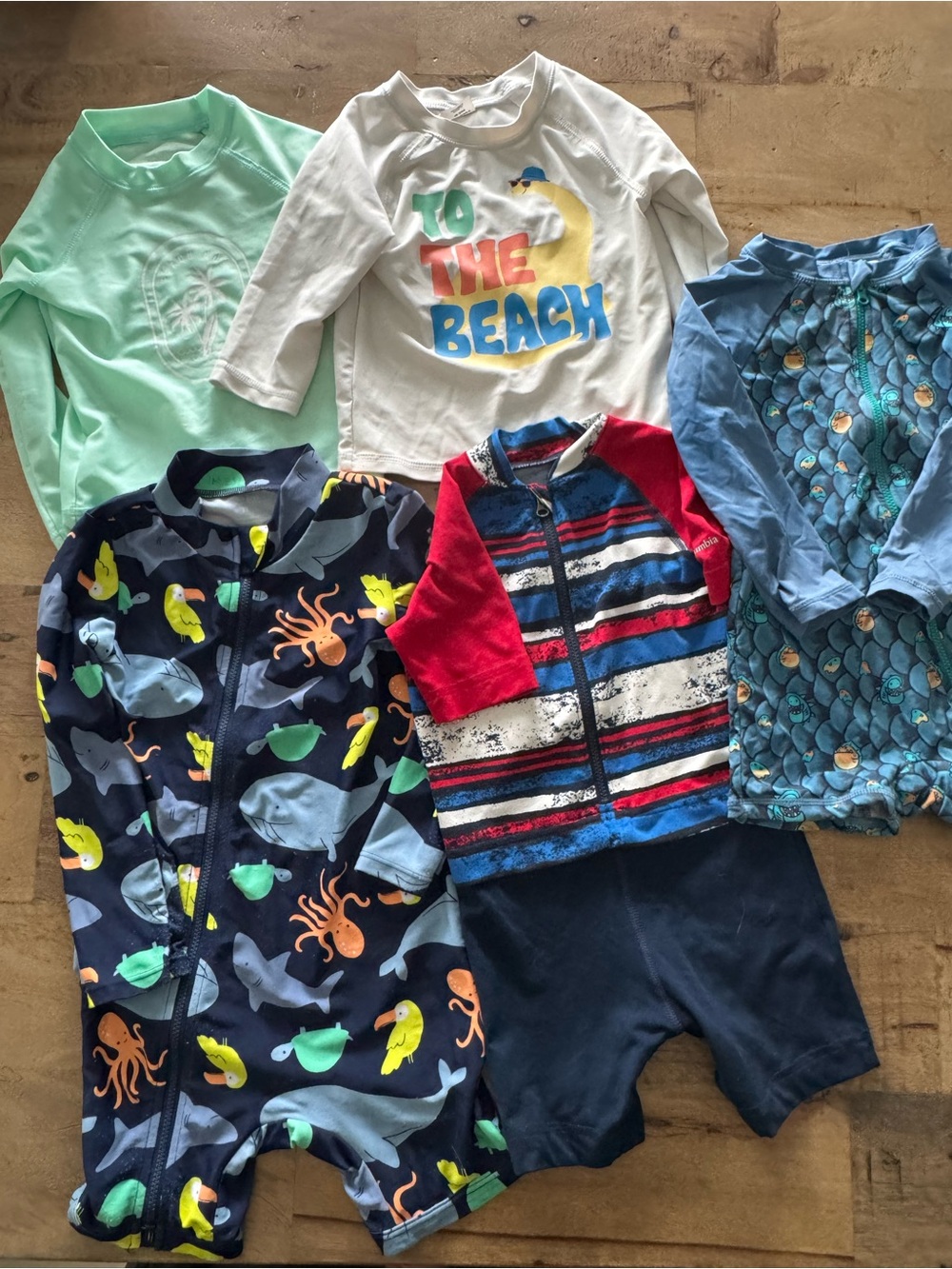 Bundle 6 pcs swim Kids' Long Sleeve Rash Guard Swim Shirt, romper size 18-24 2t